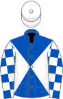 Royal blue and white diabolo, checked sleeves, white cap