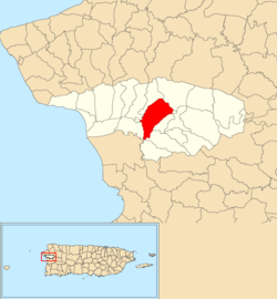 Location of Carreras within the municipality of Añasco shown in red