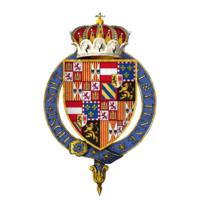 Arms of Charles, Infant of Spain, Archduke of Austria, Duke of Burgundy, KG at the time of his installation as a knight of the Most Noble Order of the Garter