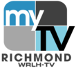 A rounded rectangle divided into blue and gray parts with the word "my" in white and a black "TV" in the lower right. Underneath on two lines are the word "Richmond" and "W R L H-TV".
