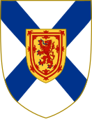 Arms of Nova Scotia: Argent, a Saltire Azure an inescutcheon of the Royal Arms of Scotland, as used by baronets of Nova Scotia as a heraldic badge