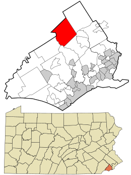 Location in Delaware County and the state of Pennsylvania
