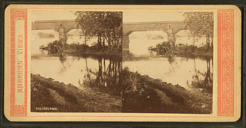 "Philadelphia. (Bridge over the Schuylkill River)", undated. This photograph may show the Falls (Covered) Bridge.