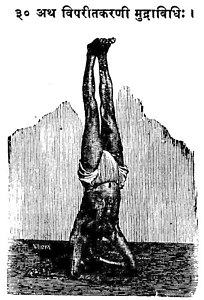 Viparita Karani using a headstand in Yogasopana Purvacatuska, 1905