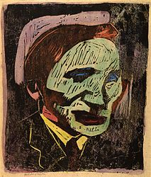Holcha Krake, by William H. Johnson, hand colored woodcut on paper