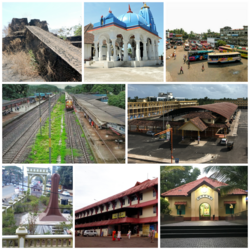 Left to right: Hosdurg Fort, Nityananda Ashram, Old Bus Stand, Railway Station, New Bus Stand, Gandhi Smriti Mandapam, Government District Hospital, Anandashram