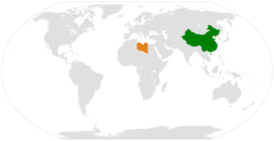 Map indicating locations of Libya and China