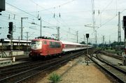 A EuroCity at the entrance to Karlsruhe Hauptbahnhof (August 1995)