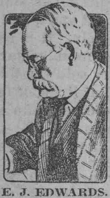 Black and white engraving of the profile of a white man with a white mustache wearing a suit