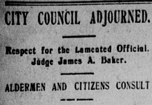 newspaper clipping with headline that City Council paid their last respects to Baker