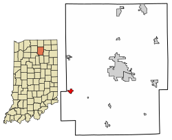 Location of Mentone in Kosciusko County, Indiana.