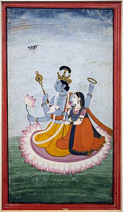 Miniature painting of Vishnu and Lakshmi in the Salar Jung Museum, circa 1810