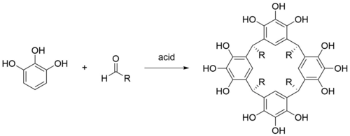 Preparation of resorcin[4]arenes from resorcinol and an aldehyde.