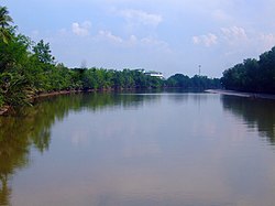 Bang Pakong River at the point where it confluence Khlong Tha Lat near King Taksin Memorial, Pak Nam, Bang Khla