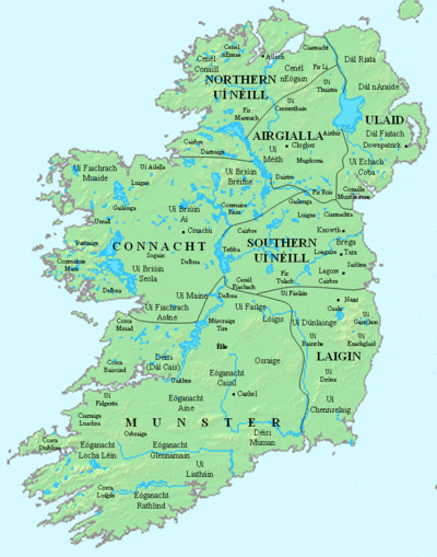 Map of Ireland with tribes, AD 800; the Aidhne are circled.
