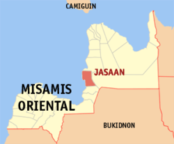 Map of Misamis Oriental with Jasaan highlighted