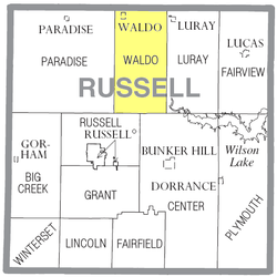Location of Waldo Township in Russell County