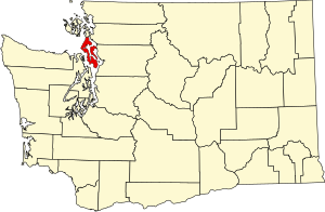 Map of Washington highlighting Island County