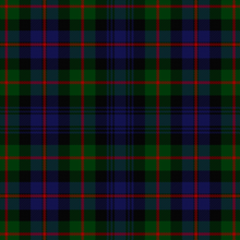 A primarily blue, green, and black tartan based on Black Watch but with red over-checks on the green and on the "bare" blue, not on the blue with black "tram tracks".