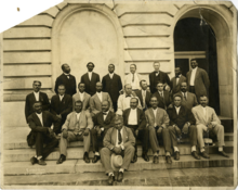 1915 Exposition Commission, in front of Kentucky State Capitol in Frankfort, Kentucky. Fourth from left is Green Pinckney Russell, others include Thomas Wendell, Anne Butler, and Dr. Edward E. Underwood