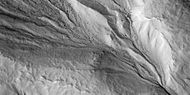 Close view of gully alcove, as seen by HiRISE under HiWish program Note this is an enlargement of a previous image.