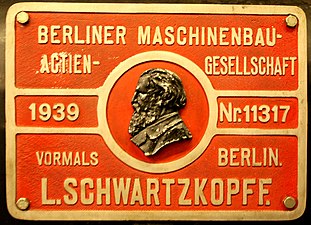 Berliner Maschinenbau builder's plate on a steam locomotive