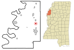 Location of Merigold, Mississippi