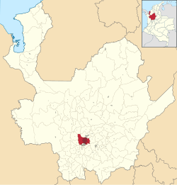 Location of the city (urban in red) and municipality (dark gray) of Medellín in Antioquia Department.