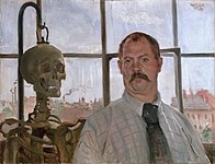 Self-Portrait with Skeleton (1896), oil on canvas, 66 x 86 cm, Städtische Galerie im Lenbachhaus