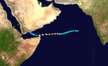 A track map of Extremely Severe Cyclonic Storm Megh (05A) during early November