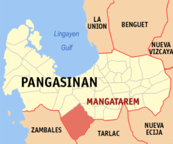 Map of Pangasinan with Mangatarem highlighted