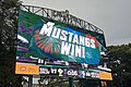 A videoboard newly installed during the summer of 2023 is shown at Cal Poly's Mustang Memorial Field after the fall's home-opening football game in San Luis Obispo.