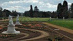Four statuary groups in the South Parterre (also known as the French Garden) south of Wrest House, depicting Aeneas and Anchises, the Abduction of Helen of Troy, Venus and Adonis and Meleager and Atalanta