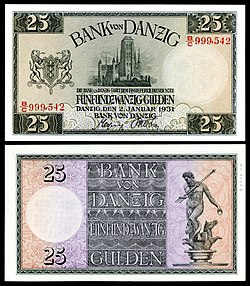 25 Danzig Gulden note of 1931 depicting St. Mary's Church, then the Protestant Marienkirche.