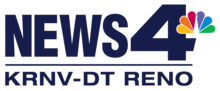 Mostly in navy blue: on top, the word NEWS next to a wide sans serif 4 with the NBC peacock logo superimposed on it. Beneath a line, the text "K R N V - D T Reno" in a sans serif.