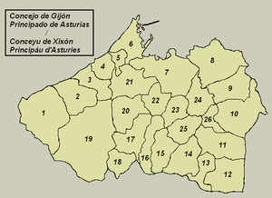 Mapa coles parroquies de Xixón