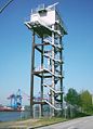 Radar tower for monitoring shipping on the South Elbe river opposite the Altenwerder Container Terminal, Hamburg