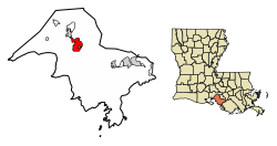 Location of Franklin in St. Mary Parish, Louisiana.