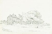 A sketch by Elliot of a ruined Mosque in Delhi on the banks of Jumna