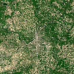 Satellite image of the city of Grand Rapids and its surrounding area.