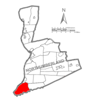 Map of Northumberland County, Pennsylvania highlighting Lower Mahanoy Township