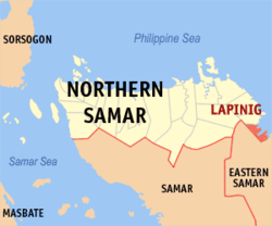 Map of Northern Samar with Lapinig highlighted