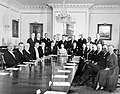 File:Queen Elizabeth and members of the federal government of Canada in Ottawa 1957-10-14 (BW)