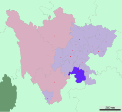 Location of Yibin City (jurisdiction) in Sichuan