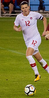 Canadian national team captain Christine Sinclair playing in an international friendly in November 2017