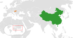 Map indicating locations of China and Hungary