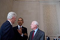 Carter (right) with President Barack Obama (center) and Bill Clinton (left) on August 28, 2013, the 50th anniversary of the March on Washington
