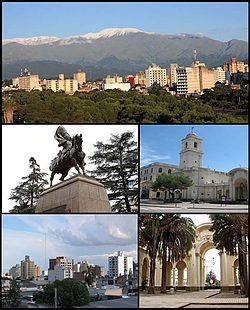 (From top to bottom; from left to right) View of the city; Monument to Belgrano; Cathedral of St. Francis; Downtown and Patio of the Cathedral Church