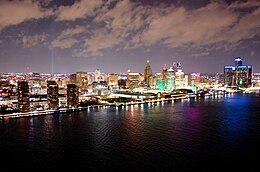 Downtown Detroit seen from Windsor, Ontario in November 2021