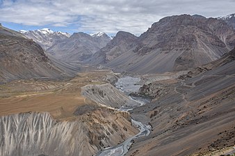 Spiti gorge with NH 505 on the right and Kibber-Kialto road on the left.
